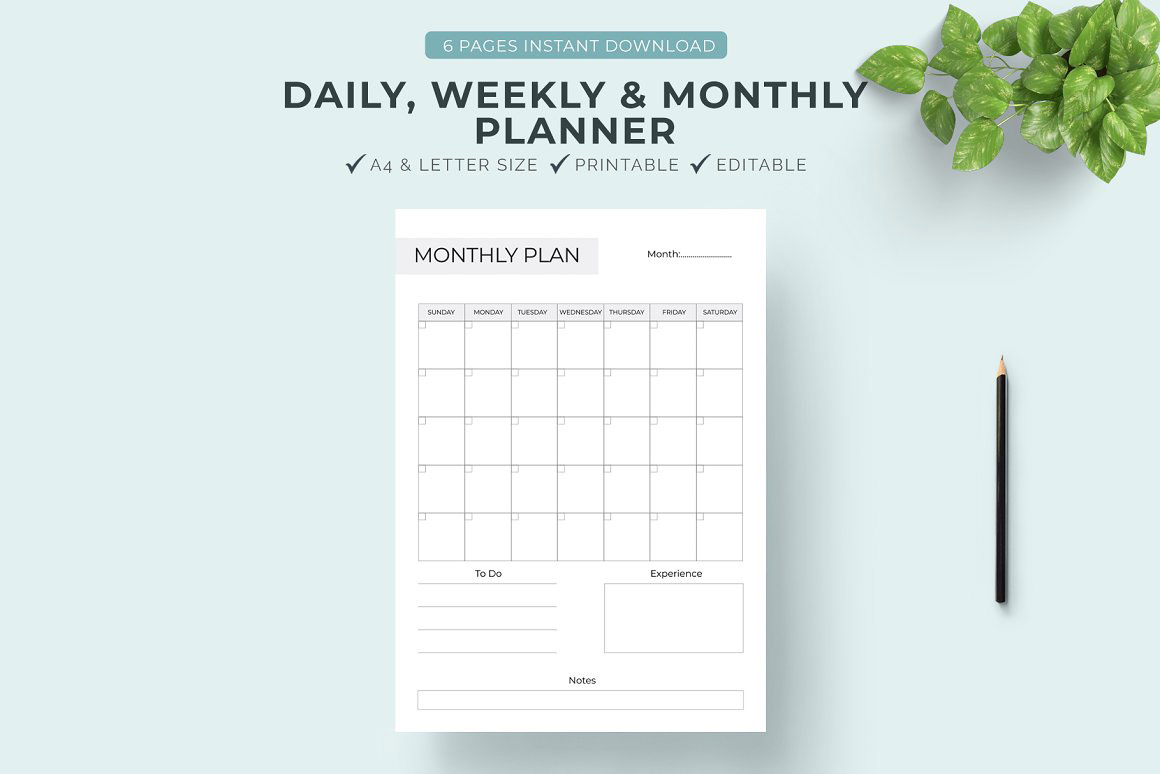 Daily, Weekly & Monthly Planner – GraphyPix