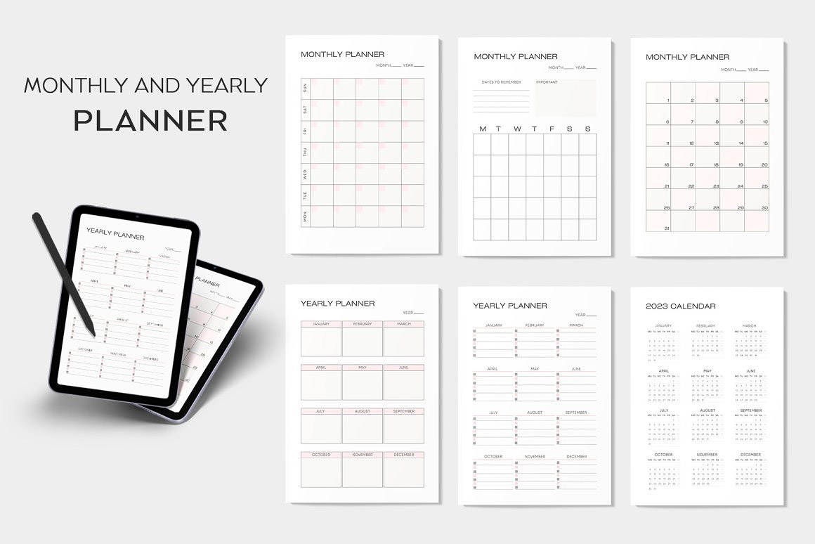 editable planner canva template set minimalist planner printable undated daily weekly monthly yearly goal calendar productivity planner budget bill finance custom canva planner simple customizable